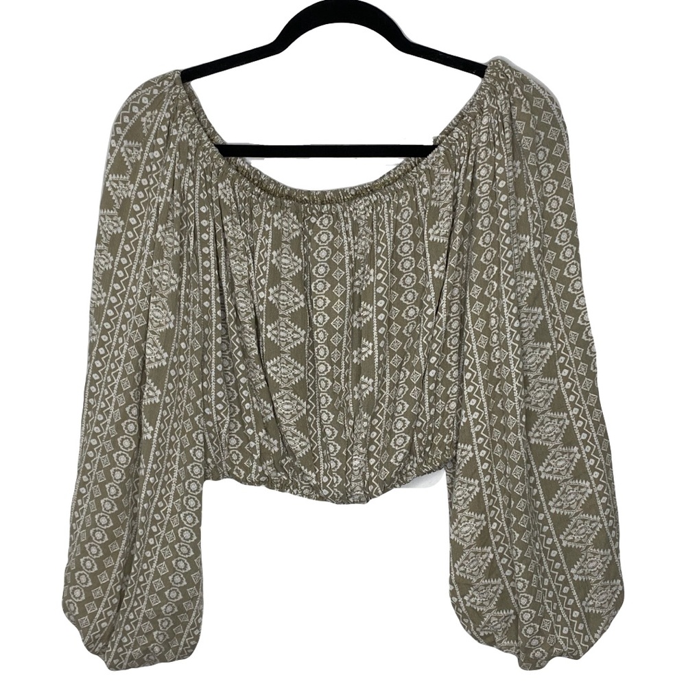 Windsor Off The Shoulder Stylish Boho Puff Sleeve Cropped Top Blouse Size Med